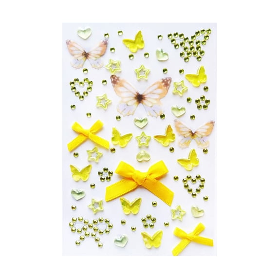 Waterproof Face 4.7 Inch Glitter Decorative with Butterfly Accents Small Star and Face Gems for Festival Concert Prom Party Yellow Decor, 1 Pack