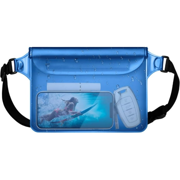 Waterproof Fanny Pack - Waterproof Phone Pouch with Waist Strap - Beach Accessories Waterproof Pouch Dry Bag Keep Phone Valuables Safe for Beach Surfing Kayaking Boating Fishing,Blue