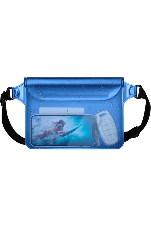 Waterproof Fanny Pack - Waterproof Phone Pouch with Waist Strap - Beach Accessories Waterproof Pouch Dry Bag Keep Phone Valuables Safe for Beach Surfing Kayaking Boating Fishing,Blue
