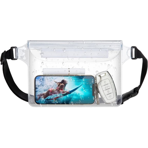 Waterproof Fanny Pack - Waterproof Phone Pouch with Waist Strap - Beach Accessories Waterproof Pouch Dry Bag Keep Phone Valuables Safe for Beach Surfing Kayaking Boating Fishing,Clear
