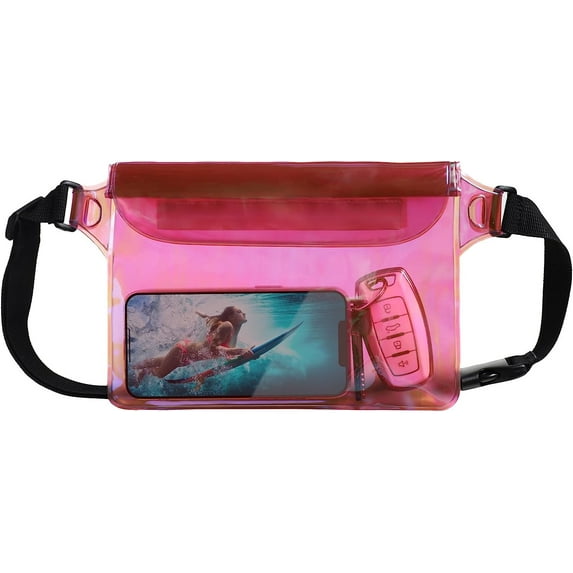 Waterproof Fanny Pack - Waterproof Phone Pouch with Waist Strap - Beach Accessories Waterproof Pouch Dry Bag Keep Phone Valuables Safe for Beach Surfing Kayaking Boating Fishing,Pink
