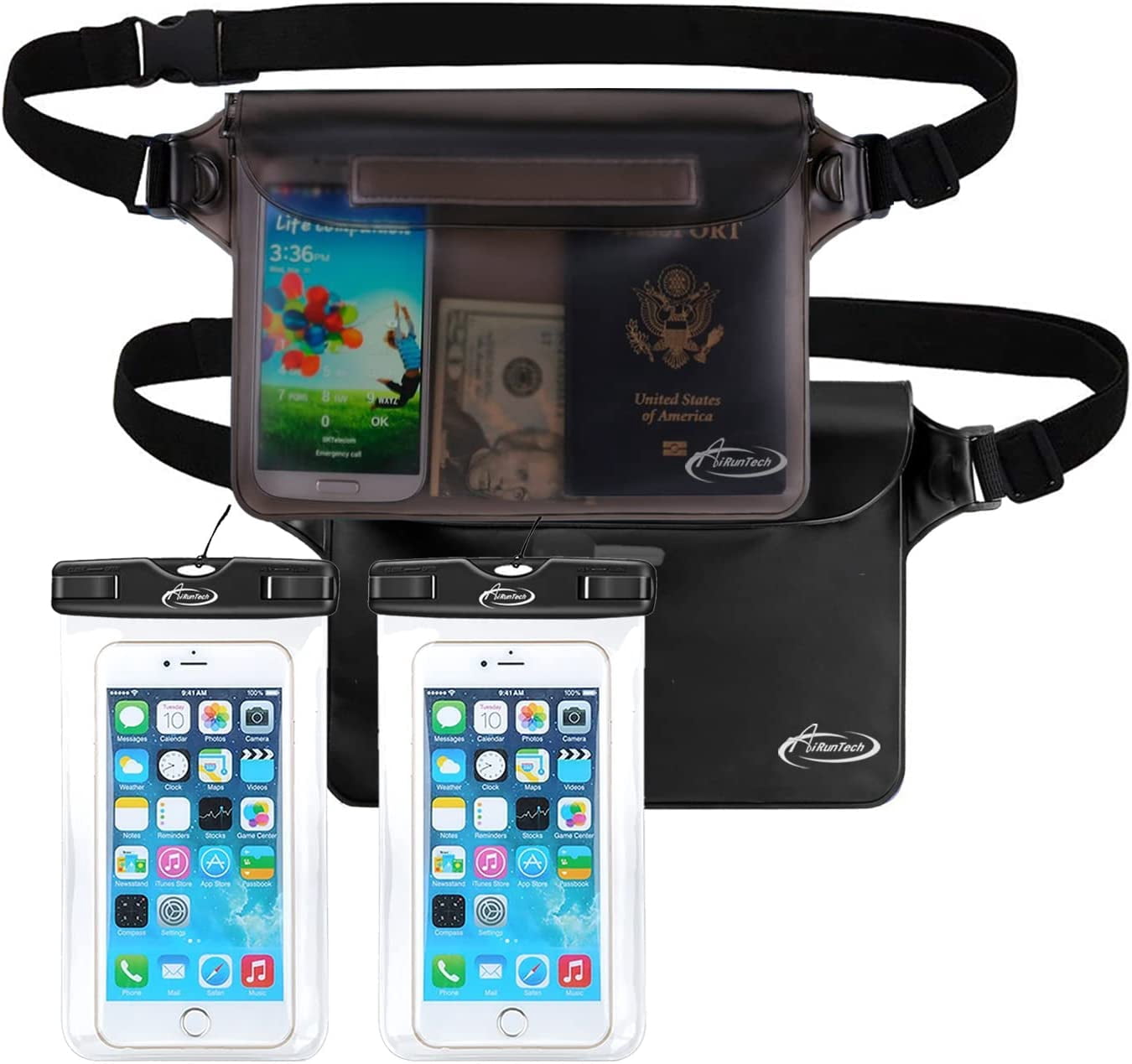 Waterproof Fanny Pack,Waterproof Phone Pouch for iPhone 16 15 14 13 12 11 Pro Max,IPX8 Dry Bag Snorkeling Beach Cruise Kayaking Pool Swimming(Two Cases+Two Waist Bags Set)
