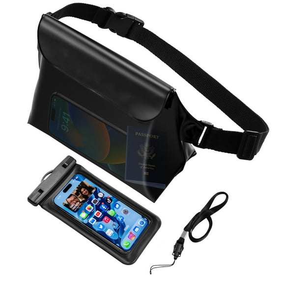 Waterproof Fanny Packs black , Waterproof Dry Bag Pouch Phone Waterproof Waist Pouch Dry Bag, Beach, Kayaking, Swimming, Boat Essentials, Suitable for All iPhone 16 15 14 13 Pro Max