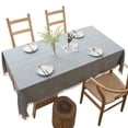 thumbnail image 1 of Waterproof Farmhouse Burlap Tablecloth with Tassel, Cotton Linen Rustic Embroidery Table Cloths 55x55 - Light grey, 1 of 6