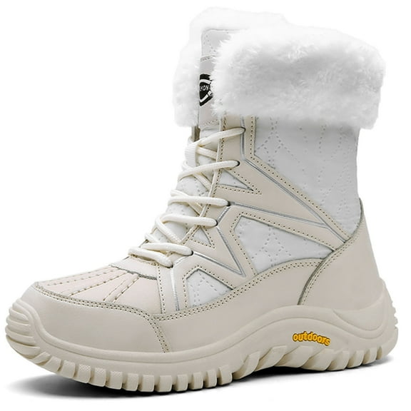 Faux Fur Lined Snow Boots for Women Waterproof Warm Winter Shoes Mid Calf Outdoor Hiking Boots