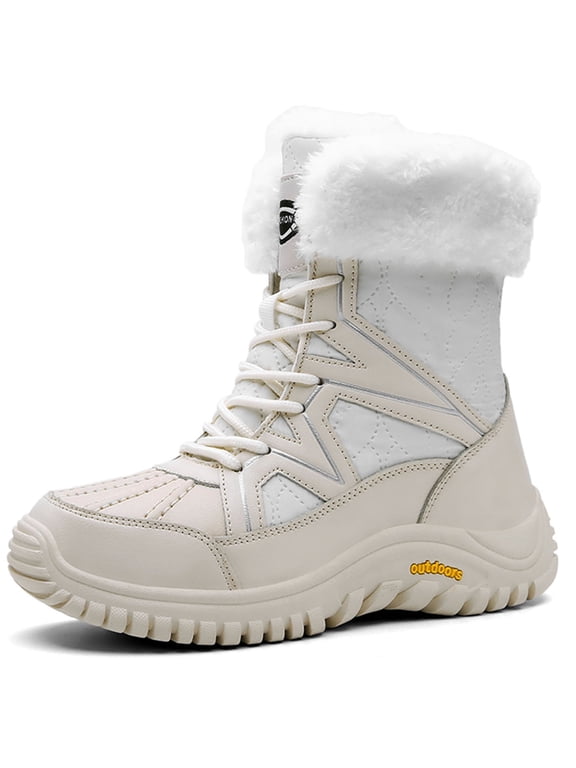Faux Fur Lined Snow Boots for Women Waterproof Warm Winter Shoes Mid Calf Outdoor Hiking Boots
