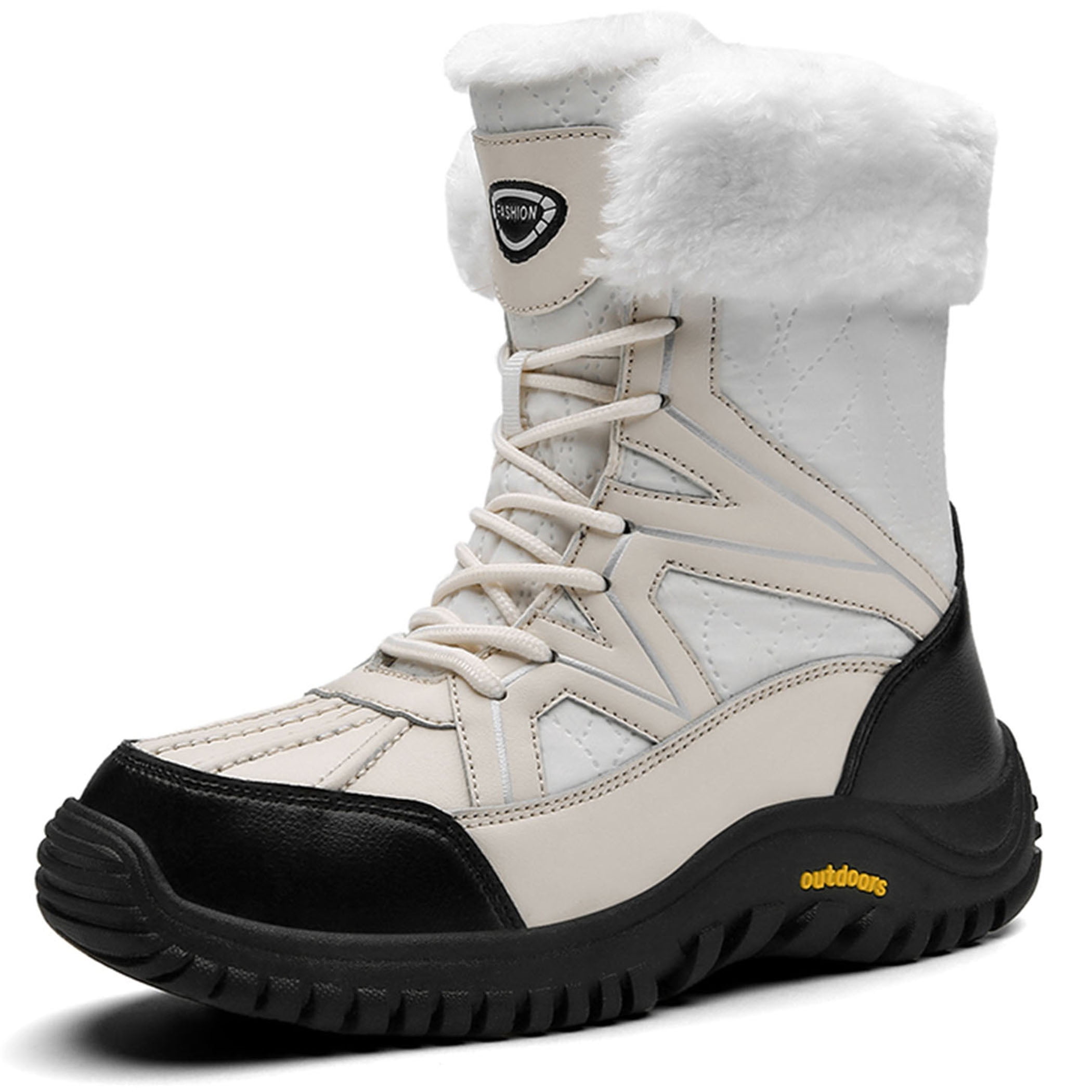 Faux Fur Lined Snow Boots for Women Waterproof Warm Winter Shoes Mid Calf Outdoor Hiking Boots