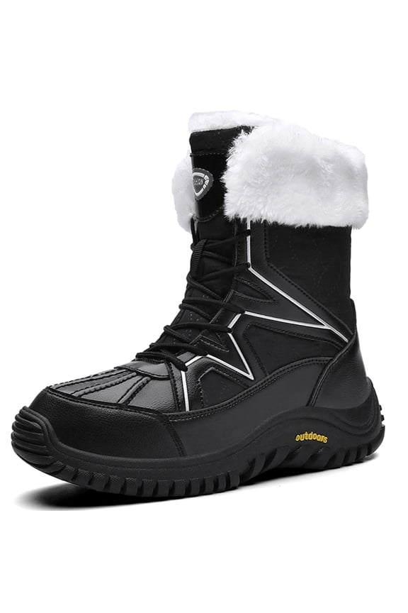 Faux Fur Lined Snow Boots for Women Waterproof Warm Winter Shoes Mid Calf Outdoor Hiking Boots
