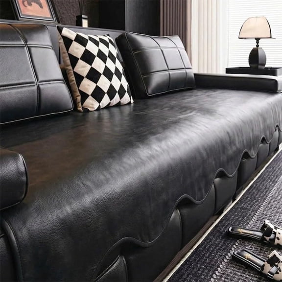 Waterproof Faux Leather Sofa Seat Cover, Wrinkle Resistant Wipeable Resistant Non-Slip Sectional Couch Cover, Sofa Slipcover for Dog, Children, Pets Furniture Protector