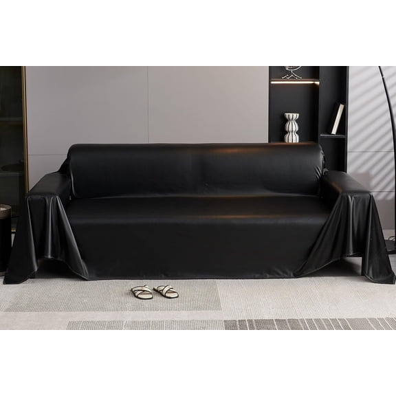Waterproof Faux PU Leather Sofa Cover for Sectional Couch Vintage Protector Black 71x165 Inch