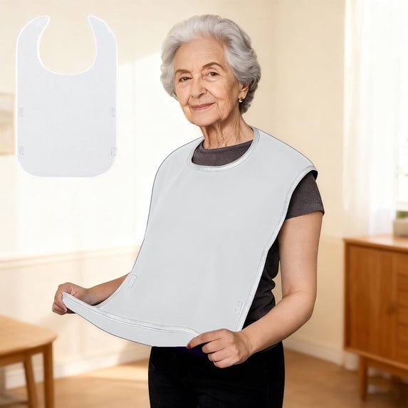 Waterproof Feeding Bib for Elderly,Adjustable Straps for Meal Assistance,Stain Resistant Adult Bib for Comfort and Dignity,Ideal for Seniors and Caregivers at Home or Restaurants-White
