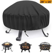 Waterproof Fire Pit Cover Round, Fits 22/24/26/28 inch Firepit or Fire Bowl, 28" x 16" Fits for Landmann, Hampton Bay, Bali Outdoors, KINGSO, 600D Polyester Cover with PVC Coating