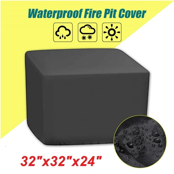 Waterproof Fire Pit Cover Square Heavy Duty Full Coverage Anti UV Windproof Dustproof Protector for Outdoor Garden Patio, 32"x32"x24", Black
