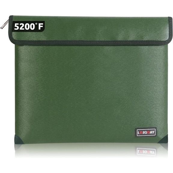 Waterproof Fireproof Document Bag - 5200°F with Heat Insulated, fireproof bags with Zipper, Fire Safe Envelope Bag for Cash/Important Documents/Valuables, fire proof money bag (Green, 13.9"x10.6")