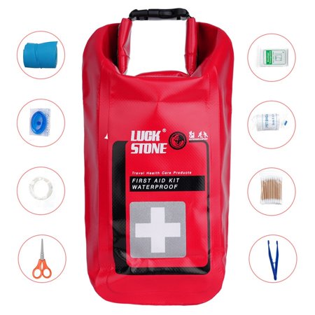 Waterproof First Aid Kit, Roll Top Boat Emergency Kit with Buckles, Outside First Aid Kit Fishing Kayaking Boating Swimming Camping Rafting Beach Red
