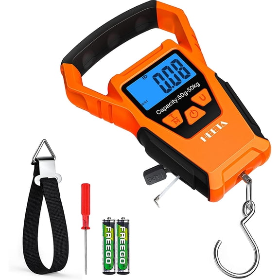 Waterproof Fish Scale Digital with Backlit LCD Display 110lb/50kg Portable Hanging Fishing for Home and Outdoor Measuring Tape 2 AAA Batteries Included