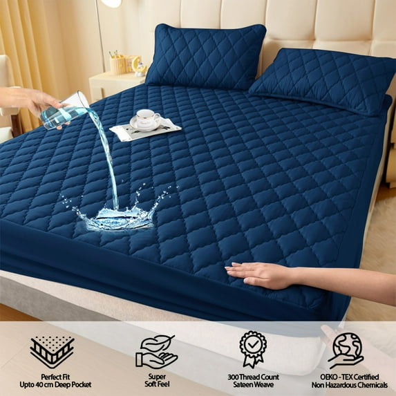 Waterproof Fitted Bed Sheet | Non-Slip Mattress Protector | Soft Stretch Polyester | All-Inclusive Cover | Stain & Wrinkle Resistant | Twin Size 35.4x78.7in | Dark Gray Blue Pink White Wine Coffee