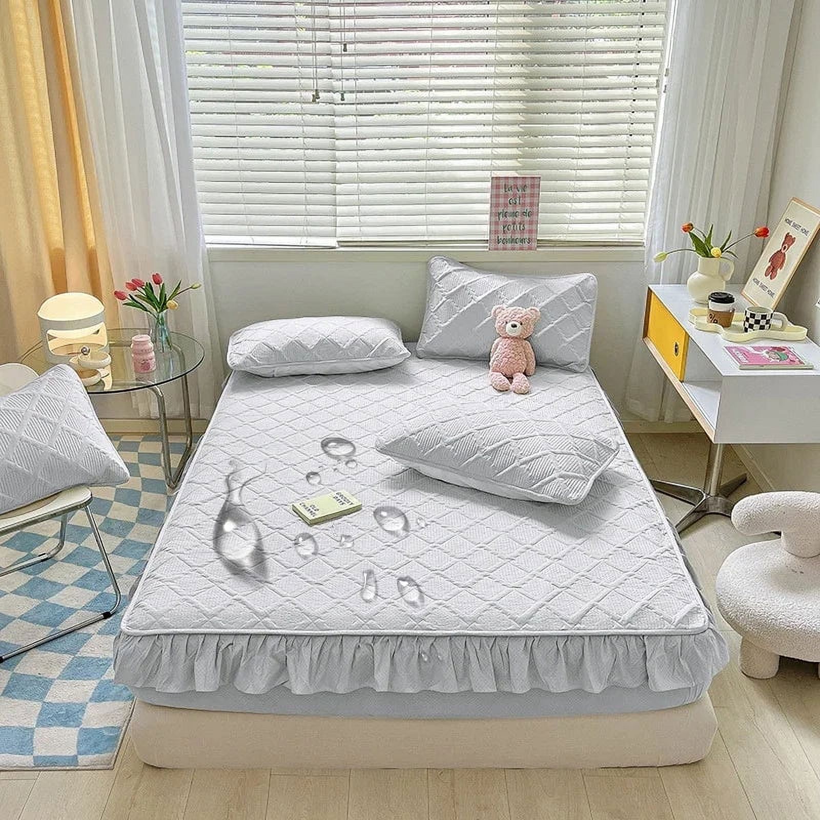 Waterproof Fitted Bed Sheet Skirting Elastic Band Solid Color bedspread