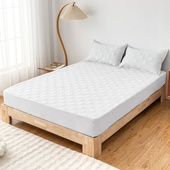 Waterproof Fitted Mattress Pad Cover Protector Queen Size Bed Quilted Mattress Cover Cotton Mattress Topper Dust Cover Soft Washable 12 Inch Deep Pocket Elastic Band(Blue)