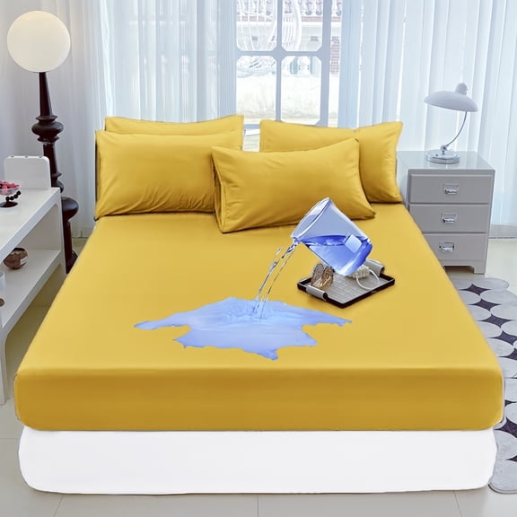 Waterproof Fitted Mattress Protector, Breathable Noiseless Bed Cover with Deep Pocket, Stain Resistant Machine Washable Fitted Sheet for Mattress