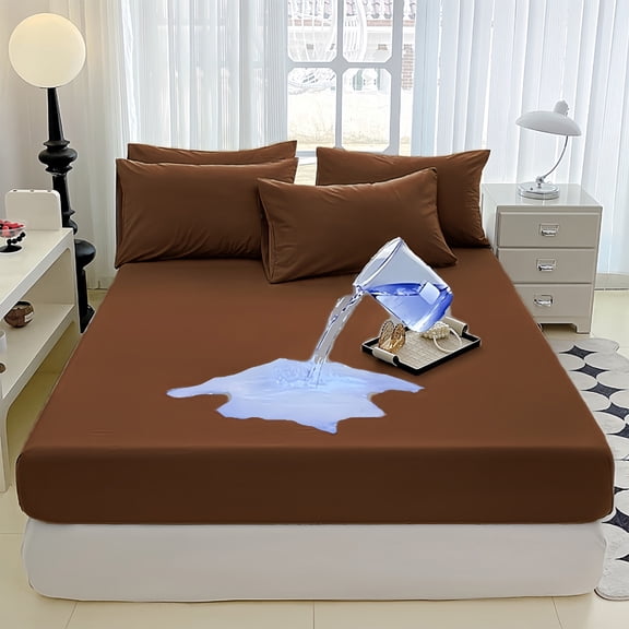 Waterproof Fitted Mattress Protector, Breathable Noiseless Bed Cover with Deep Pocket, Stain Resistant Machine Washable Fitted Sheet for Mattress