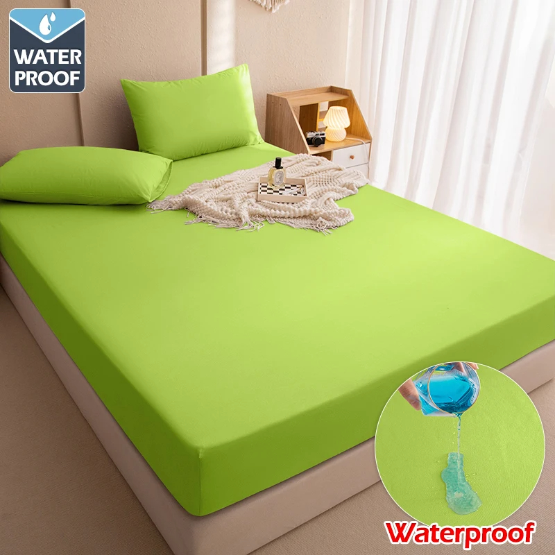 Waterproof Fitted Sheet Bedding Cover Mattress Cover Protector Solid