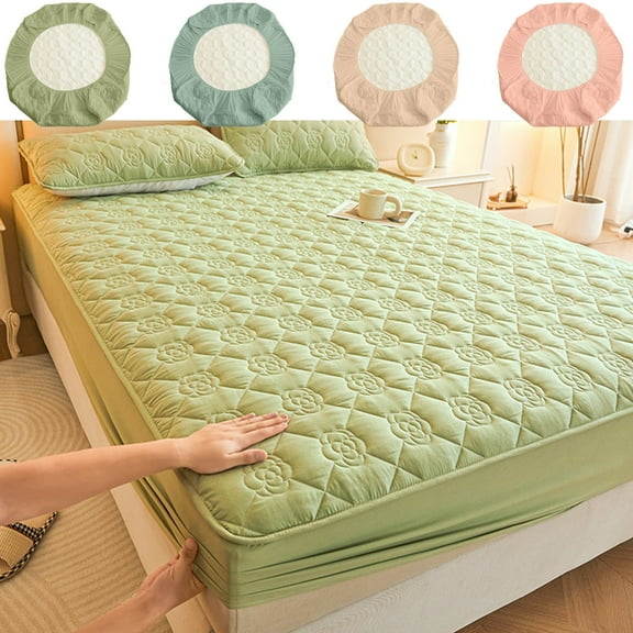Waterproof Fitted Sheet, Mattress Protector, Quilted Pad Cover, Soft Cotton Material, Thick and Breathable, for Bed, Guest Room, and Dorm Use, Pink Color, by FAJHHA