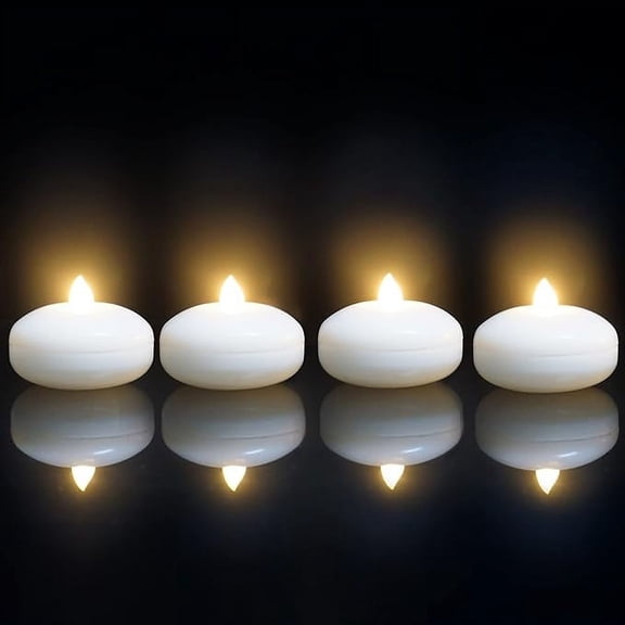 Waterproof Flameless Floating Candle Battery Operated Flickering Electric Led Light with Timer, Warm White Tealight Home Outdoor Decor for Wedding, Pool, Party, SPA, Centerpiece, Engagement 4 Pack
