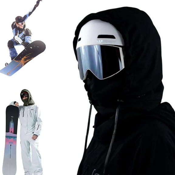 Waterproof Fleece Lined Hood, Full Face Mask Balaclava for Skiing Snowboarding Cycling, Fleece Lined Winter Face Cover for Men and Women