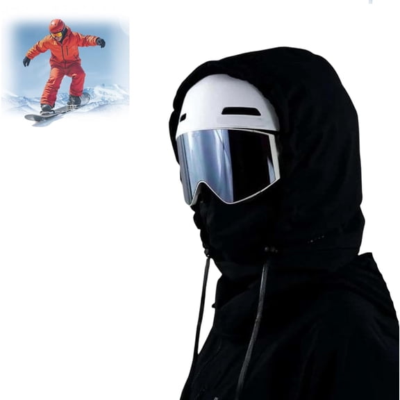 Waterproof Fleece Lined Hood, Windproof 3-in-1 Full Cover Ski Mask with Drawstring, Winter Balaclava Cycling Face Mask