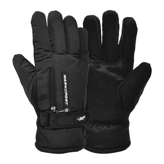 Waterproof Fleece Thermal Ski Gloves Winter Warm Waterproof Men Women Snowboard Zipper Pocket Anti-skid Snowboarding Driving Work Gloves Mitten Black