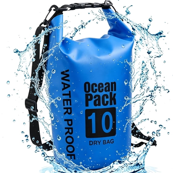 Waterproof Floating Dry Bag, Roll‑Top Ocean Pack Dry Sack with Adjustable Shoulder Strap, Lightweight Storage for Kayaking & Boating & Fishing & Camping & Beach Water Sports Blue 10L