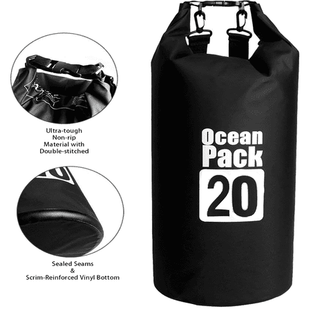 Waterproof Floating Dry Bag with Exterior Zippered Pocket | for Kayaking, Rafting, Boating, Swimming, Camping, Hiking, Beach, Fishing 20L