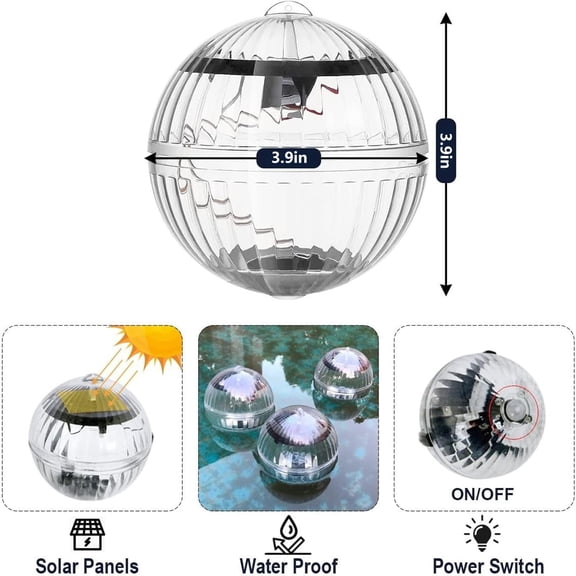 Waterproof Floating Solar Pool Balls Led Color Changing Outdoor Pond Lights Solar Powered Night Globes for Garden Hot Tub Swimming Pool Party Decor Hanging Lights