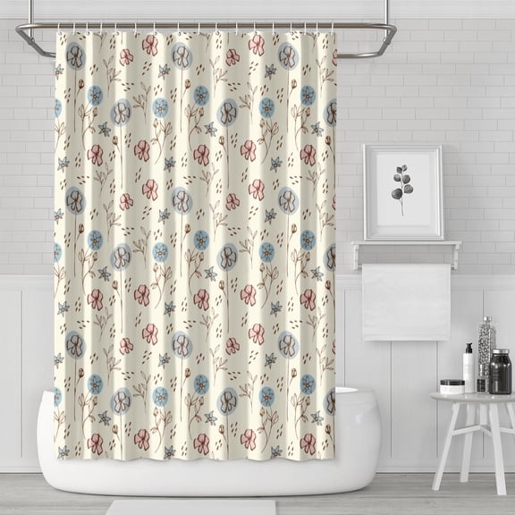 Waterproof Floral Morifs Floral Design Shower Curtain 72x72 Inch Boho Style Polyester Unique Shower Curtain for Bathroom Hotel Home Decor with 12 Plastic Hooks
