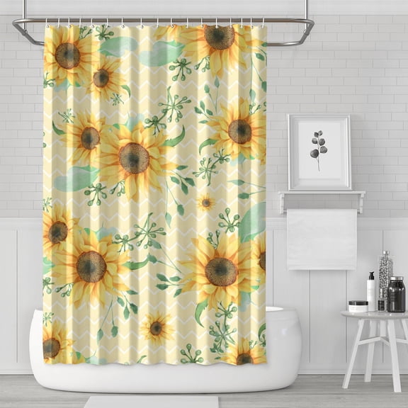 Waterproof Floral Yellow Blossom Shower Curtain 72x72 Inch Boho Style Polyester Unique Shower Curtain for Bathroom Hotel Home Decor with 12 Plastic Hooks
