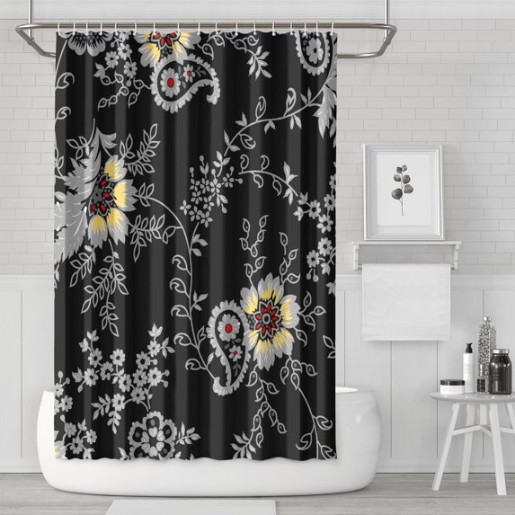 Waterproof Flower Painting Shower Curtain 72x72 Inch Boho Style Polyester Unique Shower Curtain for Bathroom Hotel Home Decor with 12 Plastic Hooks