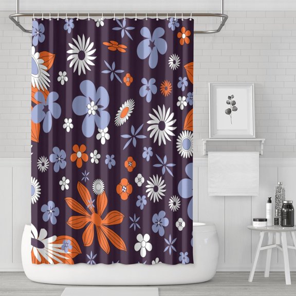 Waterproof Flowers Shower Curtain 72x72 Inch Boho Style Polyester Unique Shower Curtain for Bathroom Hotel Home Decor with 12 Plastic Hooks