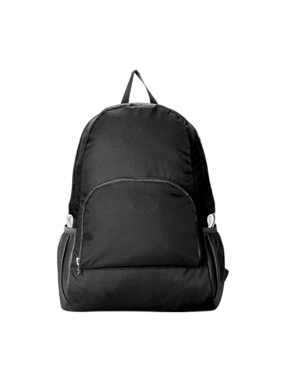 Waterproof Foldable Backpack 16.5 in, Lightweight Nylon Packable Travel Backpack with Zipper Pocket and Bottle Holders for Hiking Gym Vacation Travel and Carry On Use (Black)
