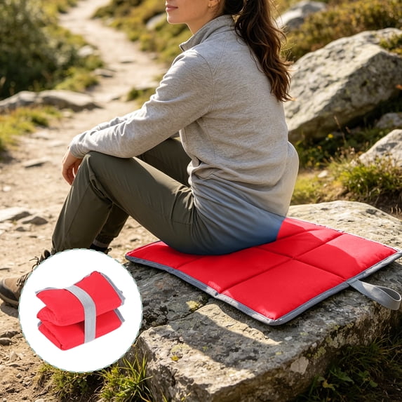 Waterproof Foldable Outdoor Seat Cushion - Oxford Cloth Portable Camping Mat, Thickened Padding for Picnic Hiking Stadium Parks Travel Fishing, Red, Ccwuwei