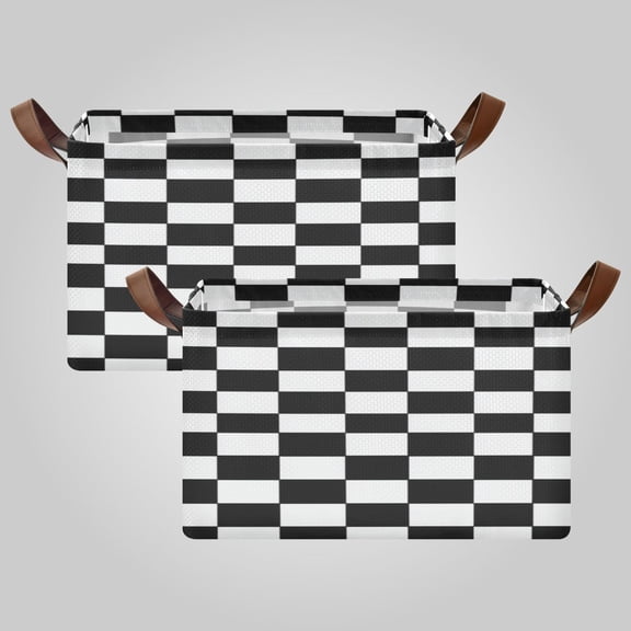 Waterproof Foldable Storage Basket Medium, Metal Frame & Hollow Board Support, for Clothes and Toy Organization Classic Black-and-white Checkered Pattern