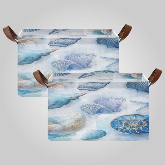 Waterproof Foldable Storage Basket Medium, Metal Frame & Hollow Board Support, for Clothes and Toy Organization Coastal Treasures Watercolor Art