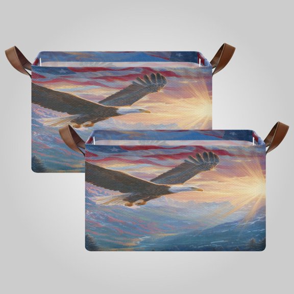 Waterproof Foldable Storage Basket Medium, Metal Frame & Hollow Board Support, for Clothes and Toy Organization Eagle Soar over The Valley