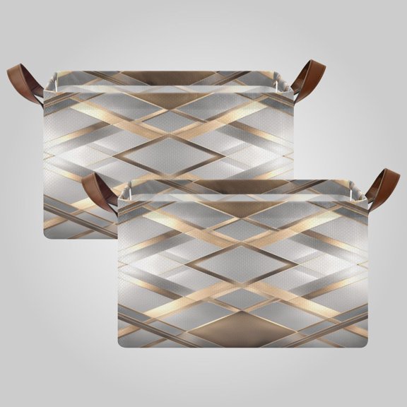 Waterproof Foldable Storage Basket Medium, Metal Frame & Hollow Board Support, for Clothes and Toy Organization Layered Diamond Pattern