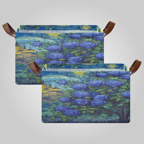 Waterproof Foldable Storage Basket Medium, Metal Frame & Hollow Board Support, for Clothes and Toy Organization Midnight Rose Citadel