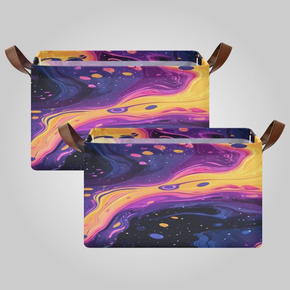 Waterproof Foldable Storage Basket Medium, Metal Frame & Hollow Board Support, for Clothes and Toy Organization Psychedelic Colors Pattern