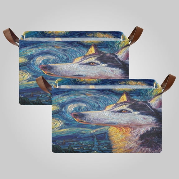 Waterproof Foldable Storage Basket Medium, Metal Frame & Hollow Board Support, for Clothes and Toy Organization Siberian Husky