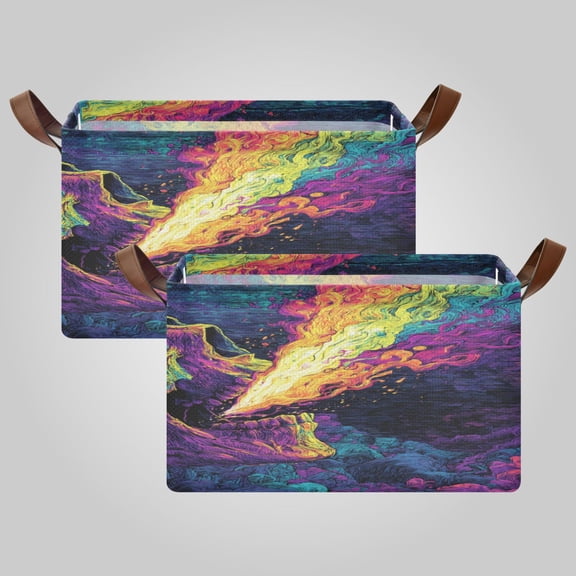 Waterproof Foldable Storage Basket Medium, Metal Frame & Hollow Board Support, for Clothes and Toy Organization Skull Spitting Rainbow Gas