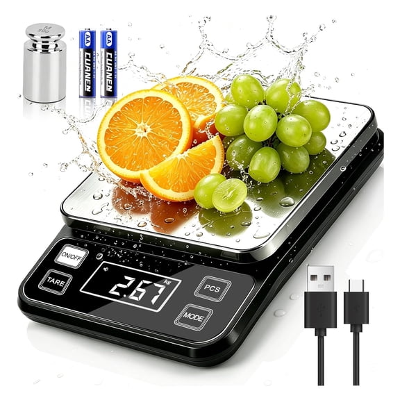 Waterproof Food Scale, 22lb Digital Kitchen Scale with Batteries, 304 Stainless Steel Precision Gram for Baking, Cooking, Meal Prep, Tare Function