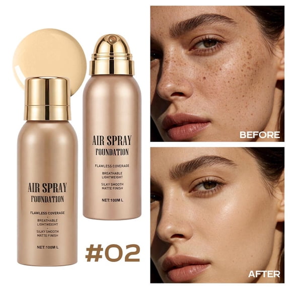 Waterproof Foundation Spray, Matte Liquid Foundation, Lightweight Long Lasting Makeup, Full Coverage Breathable Formula, 100ml Includes Brush